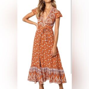 ZESICA Boho Floral Wrap V Neck Maxi Dress